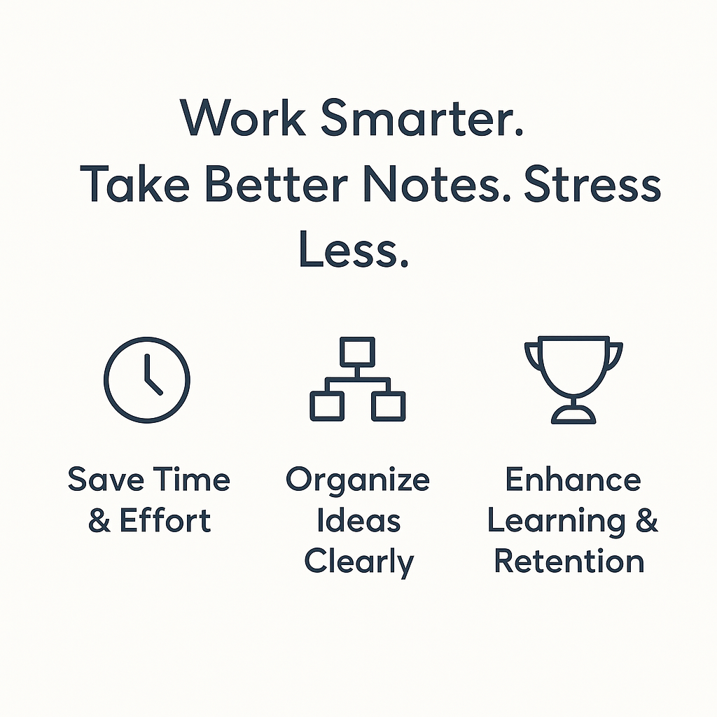 Benefits of the AI Note-Taking System – save time and effort, organize ideas clearly, and enhance learning and retention.